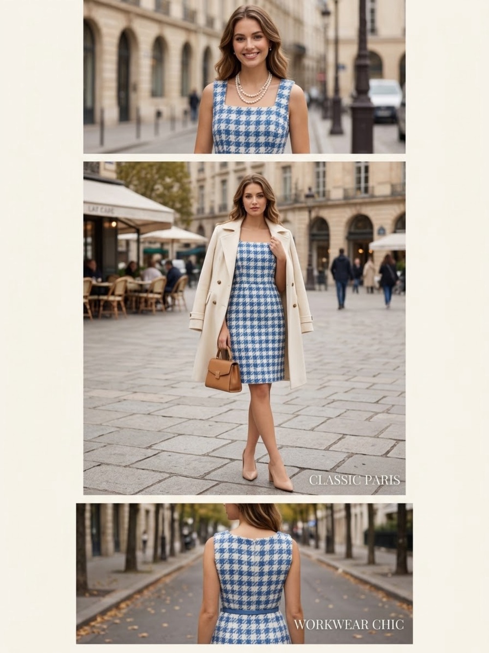 Ann Taylor Blue and White Houndstooth Square-Neck Sheath Dress